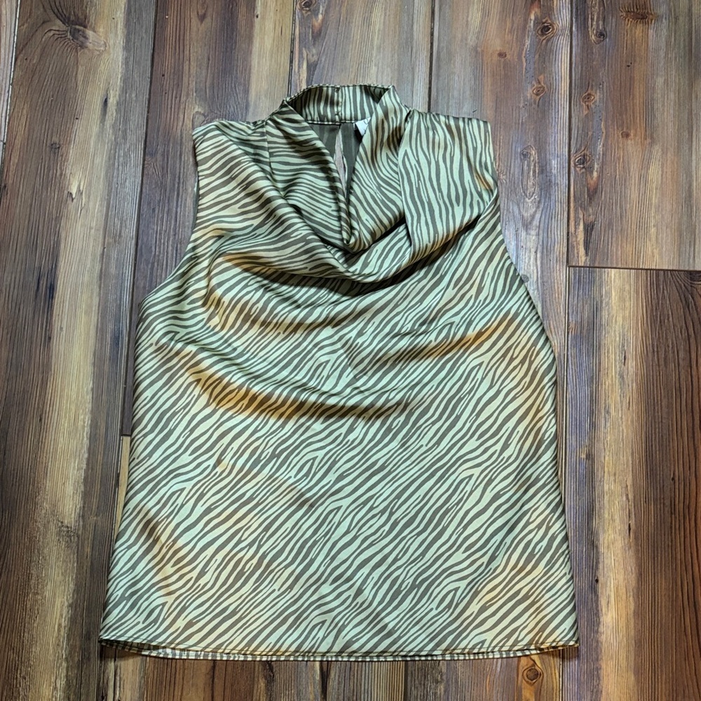 Joie Zebra Print Green Sleeveless Blouse XS